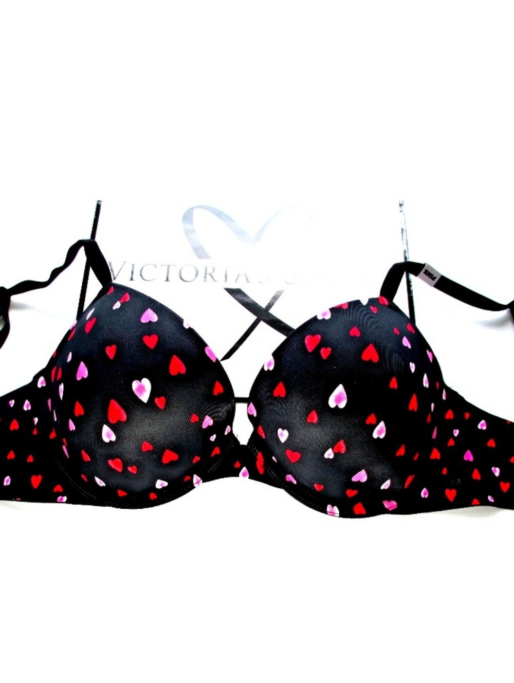 VICTORIA'S SECRET PINK Super Push-Up Bra NWT Heart 34B 36A 36B 36C 36D 40D Black